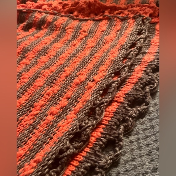 Free People Oversized Open Knit Sweater Stripe Weave Crochet Boho Scallop parka - Picture 8 of 9